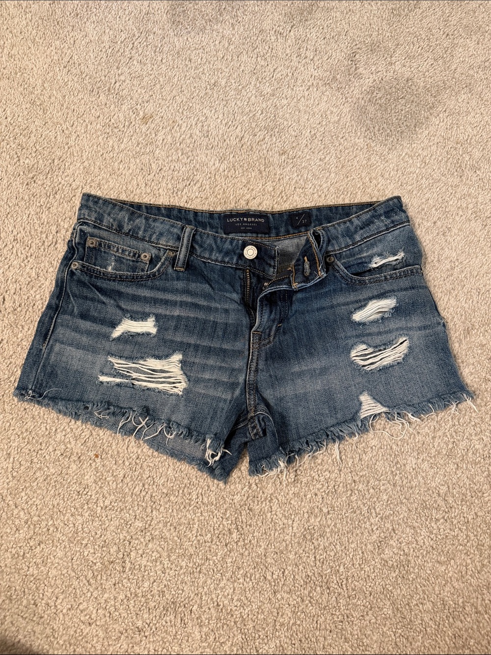 Lucky Brand Frayed Distressed Dark Blue Jean Shorts